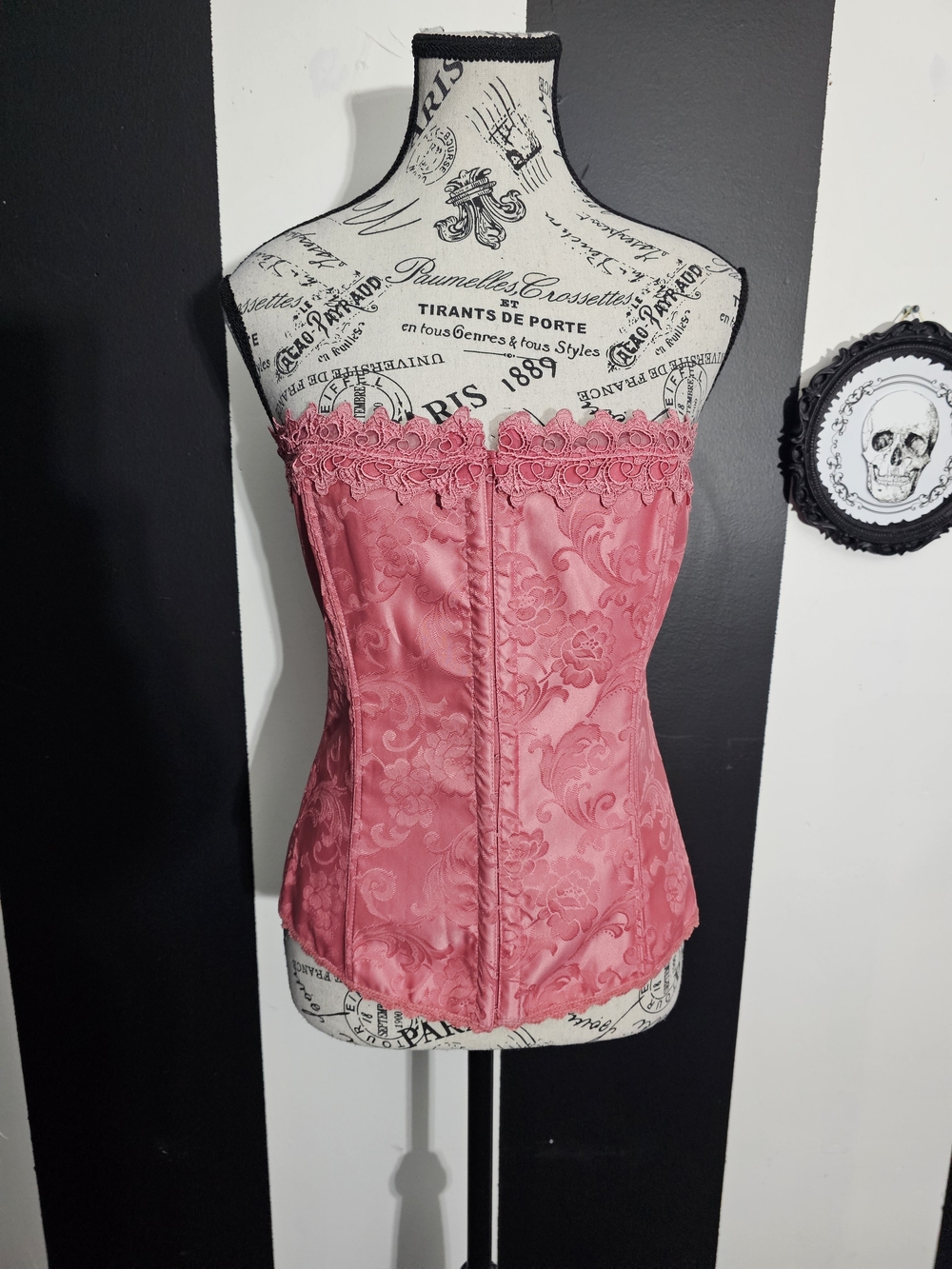 Frederick's of Hollywood Pink Brocade Strapless Corset Top